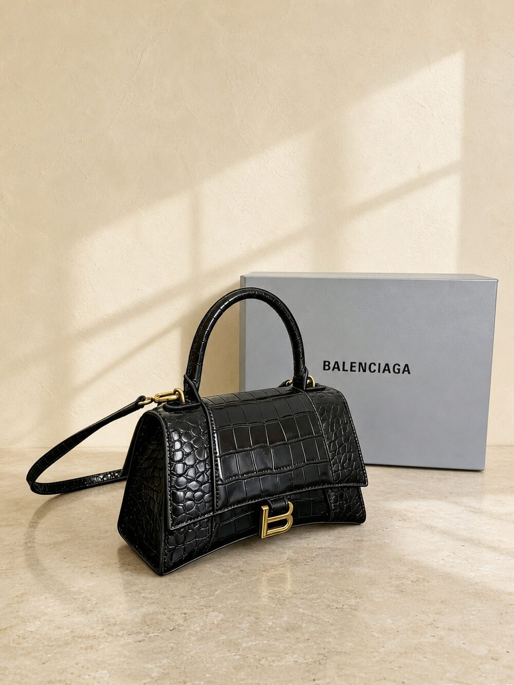Balenciaga Hourglass Small Croc Embossed Calfskin Top Handle Bag - Picture 5 of 5